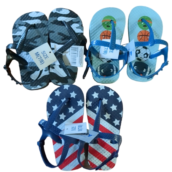3 Pair NWT Toddler Flip Flop Sandals M 7-8 - Picture 1 of 1